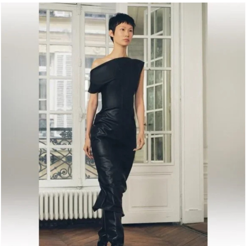 Zara FAUX LEATHER DRAPED DRESS ZW COLLECTION